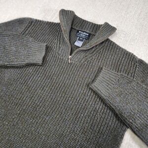 CC Filson Sweater Men Large Chunky Knit Heavy Virgin Wool Ireland Green Mock